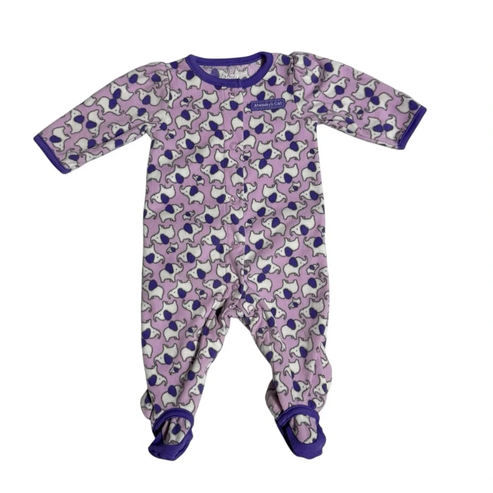 Carter’s Baby Girl Purple Elephant Footie Pajamas Onesie Size 0-3 Months